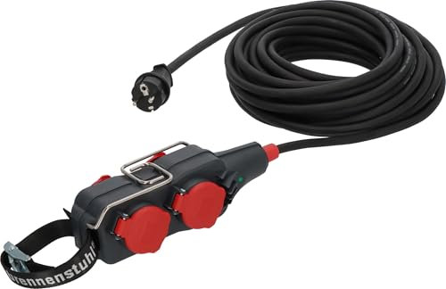 Brennenstuhl Professional Powerblock mit Verlängerungsleitung/Verteilersteckdose 4-Fach (15m Kabel schwarz, Baustelleneinsatz und ständiger Einsatz im Freien, IP54, Steckdosen in 45°-Anordnung)