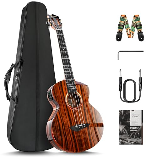 Caramel BEG91 Cutaway Ebony Glossy Baritone Acoustic & Electric Ukulele with Armrest | 30-inch Handmade Professional Ukelele Kit with Accessories