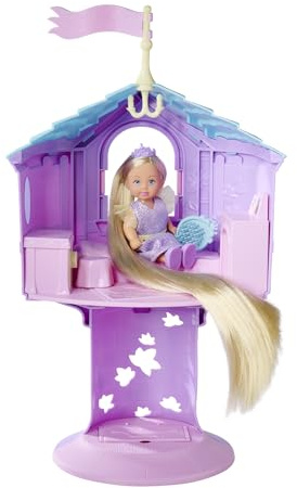 Simba Evi Love Rapunzelturm, Spieluppe als Märchenprinzessin mit extra Langen Haaren und Turm zum Bespielen, 32cm, ab 3 Jahren