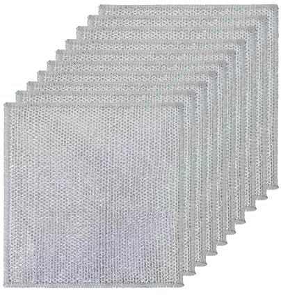 10Pcs Wire Dishwashing Rags, Non-Scratch Steel Wool Scrubbing Cloths for Wet and Dry, Reusable Dish Cloths Tea Towels for Kitchen and Household Cleaning