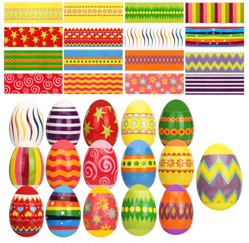 LEMESO Ostereier-Dekoration, 16 Motive, 32 Stück, Schrumpfaufkleber, für Ostereier, zum Schrumpfen von Ostern, Osterdekoration