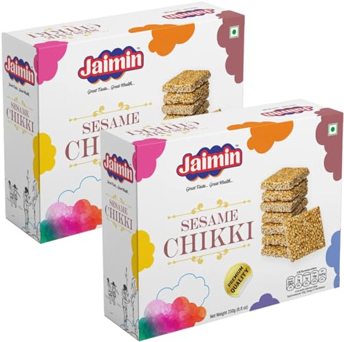 Jaimin Sesame Chikki 200g (Pack of 2) | Sesame Seeds & Natural Jaggery | Energy Booster & Anytime Treat | Crafted using Traditional Recipes | Energy Bar with Protein, Calcium, and Iron