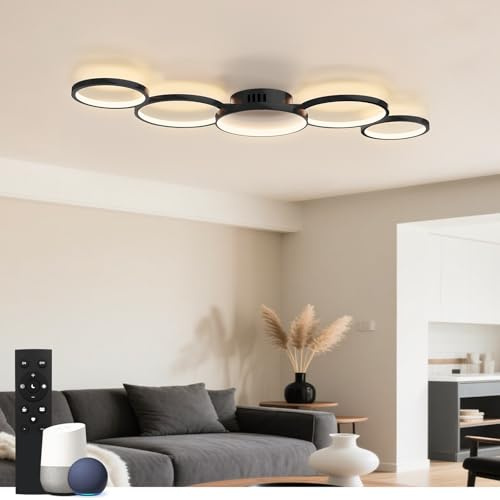 Sky angle LED Deckenleuchte Mit Alexa App Google Home Rund Schwarz Dimmbar Mit Fernbedienung, Deckenlampe Wohnzimmer 50W 6000LM 3000K-6000K Für Schlafzimmer 100CM (Schwarz, Smart)