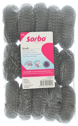 Sorbo Metall-Topfreiniger – Besonders robuster und großer Metallschwamm, entfernt hartnäckigen Schmutz, geeignet für Töpfe, Auflaufformen, Grill sowie Barbecue, 23g, 15 Stück