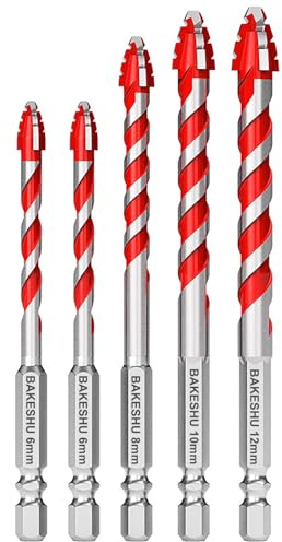 5 Pcs Eccentric Drill Bit,Masonry Drill Bits,Professional Tungsten Carbide Drill Bit for Tile,Glass,Quartz,Porcelain,Cement,Ceramic,Brick,Granite,Marble,Plastic,Wood (6,6,8,10,12mm)