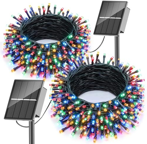 SOLARBABY 2 Stück Solar Weihnachtsbeleuchtung Außen,12M 100 LED Lichterkette Aussen Solar Wasserfest IP65,8 Modi Bunt Solarlichterkette Außen für Garten Terrasse Balkon Party Hof Weihnachtsdeko