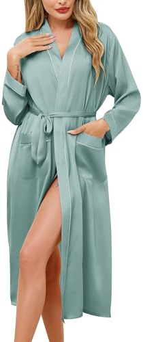 Sopesil Peignoir Satin Femme Robe de Chambre Femme Robe de Mariée Peignoir Kimono avec Ceinture Maison et Loisirs pour Toutes les Saisons Vert gris L