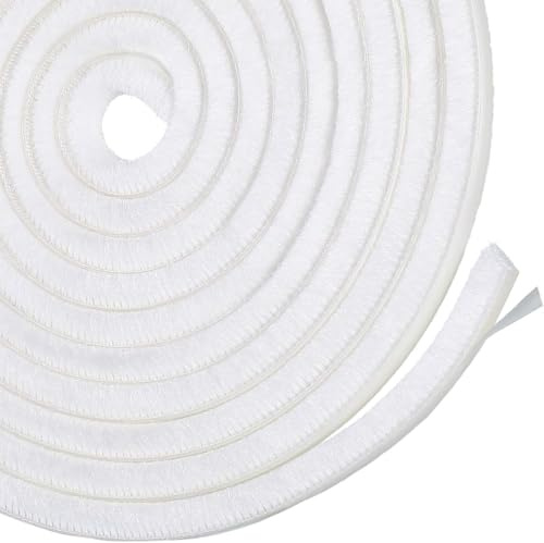 Draft Excluder for Doors, Draught Excluder for Windows, 9 mm(W) x 5mm(T) x 5 Meters(L) Self-Adhesive Brush Seal Strip Air Stopper for Door, Window, White