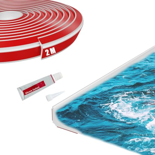 FFPMYF Wasserstopper Dusche Duschtürdichtung Küchenleiste Arbeitsplatte Schwallschutzleiste Silicone Tub Water Splash Guard（Weiß-2M）