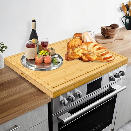 awagas Bamboo Cutting Board Stove Cover with Handles 75x55.3x5cm | Reversible Stove Top Covers for Gas/Electric Stove Burners, Noodle Board Stove Cover,Worktop Saver for Kitchens Counter Space