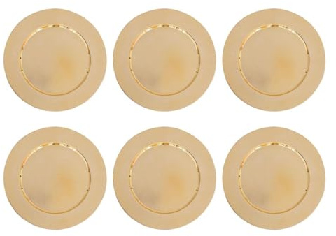 YöL Christmas Charger Plates Set of 6 – Festive Gold Decorative Table Setting Plates for Holiday Dining, Parties, Weddings, Buffets and Seasonal Entertaining, Durable Reusable 33cm Plastic