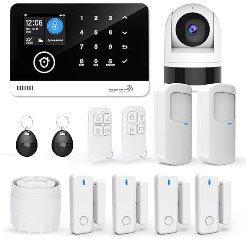 TUGARD Allarme domestico senza fili WiFi/4G con telecamera di sorveglianza WiFi esterna 1080P, sistema di allarme domestico, allarme tramite applicazione, rilevatore di movimento, compatibile con