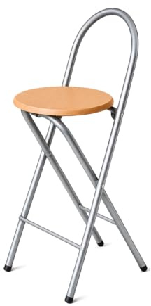 UMBRELLA Sgabello da bar Bill – pieghevole e salvaspazio, colore argento/faggio – Sgabello con schienale e poggiapiedi, struttura in acciaio, altezza seduta 73,5 cm, stabile e versatile per cucina