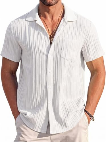 Remxi Mens Short Sleeve Shirts Casual Textured Summer Holiday Beach Tops