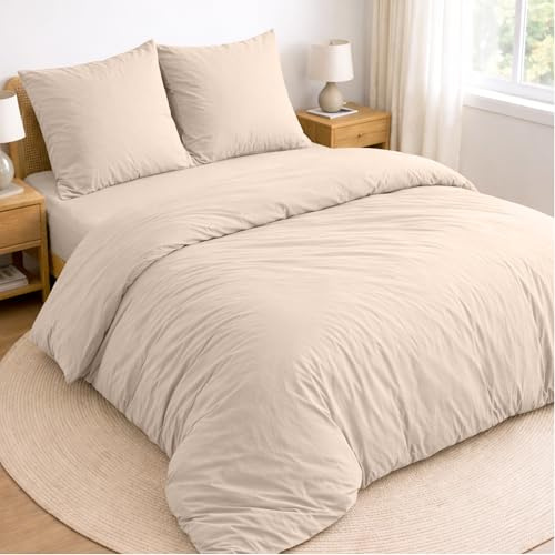 Twinzen - Parure de Lit 180x200-4 Pièces - Beige - Microfibre Douce
