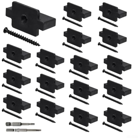 Sujetadores de suelo para cubiertas de madera y compuestos, 100 clips de cubierta con tornillos para sistema de fijación oculto, cierre negro de plástico ABS de 1.45 x 0.5 pulgadas