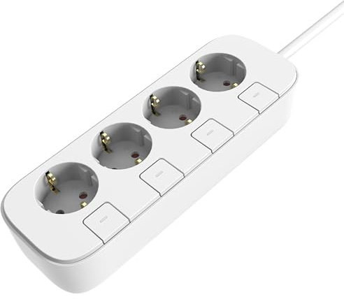 4-Fach Steckdosenleiste einzeln schaltbar, TÜV/GS Zertifiziert, 16A/3680W | Breite Steckplatz Abstände, Stecker 90 Grad, 1,4m kabel 3Gx1,5 mm², Mehrfachsteckdose für Zuhause, Büro & Alltag