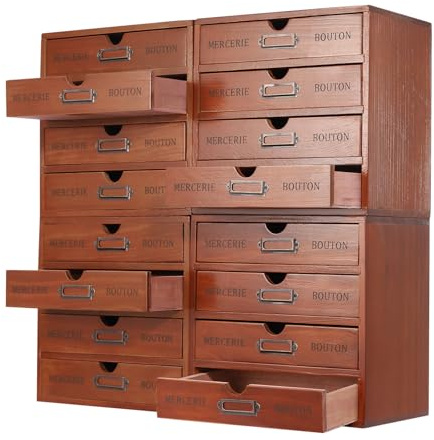 Organizer per cassetti, organizer in legno, set da 4 pezzi, 16 cassetti, contenitore per cassetti, impilabile, salvaspazio, per cosmetici, gioielli, documenti