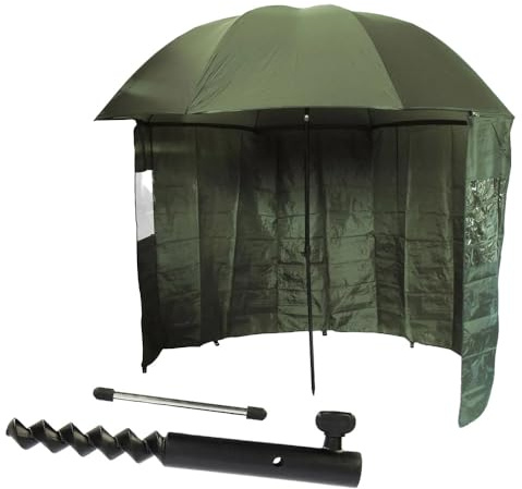 G8DS Angelschirm mit Seitenwand 200-220 cm Schirmzelt Angeln Schirmsystem mit Seitenplane Grün Karpfenzelt Windschutz Regenschirm