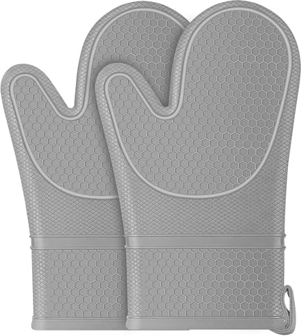 Ofenhandschuhe bis 260°C, rutschfeste Topfhandschuhe aus Silikon für Küche | Ofenhandschuhe Silikon, Topfhandschuhe hitzebeständig, doppelschichtige Kochhandschuhe für Küchenkochen, Dessertzubereitung