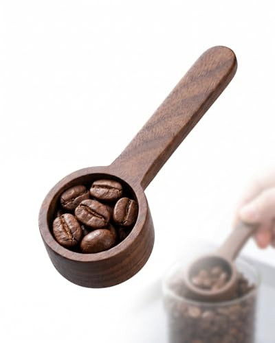 FIMWOLZ Cuchara Medidora y Dosificadora de Café, 20ml. Madera de Nogal Negro. 1 Unidad. Robusta y Precisa para Granos y Café Molido. Disfrute Óptimo Garantizado.