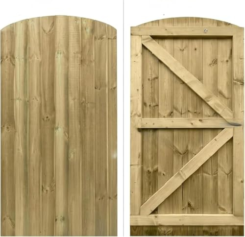 180cm x 90cm Wooden Garden Gate | Pressure Treated Feather Edge Timber Gate | Dome Top Heavy Duty 6cm Thick Semi-Braced Side Gate
