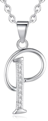 VIKI LYNN Initial Pendant P 925 Sterling Silver Letter Necklace with Cubic Zirconia Personalised Gifts for Women Ladies