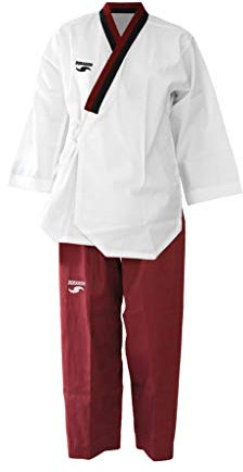 Dorawon Poom col Y, Dobok Uniforme Taekwondo Bambino, Bianco/Rosso, 160 cm