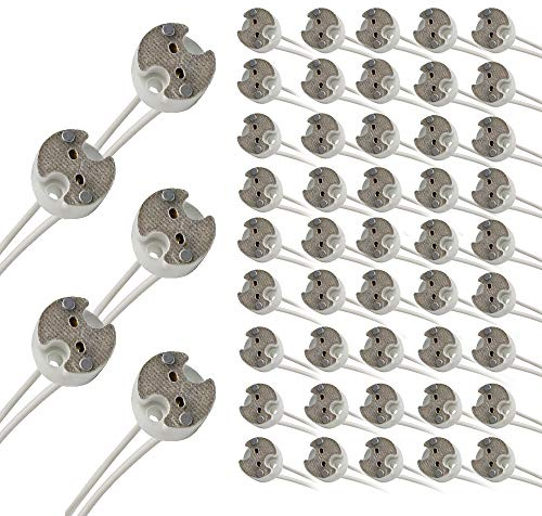 Pack of 50,G5.3 / GU5.3 / MR16 / G4 / MR11 Round Ceramic LED Halogen Lamp Light Bulb Socket Holder Base Wire Connector Adapter MR16 (50 Pack)