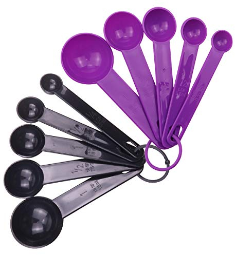 Zhongtou Messlöffel Set 10 Kunststoff Messbecher Dosierlöffel Werkzeuge zum Backen Kochen BPA-frei Messschaufel Küchenutensilien Sets für trockene und flüssige Zutaten (Violett,schwarz)