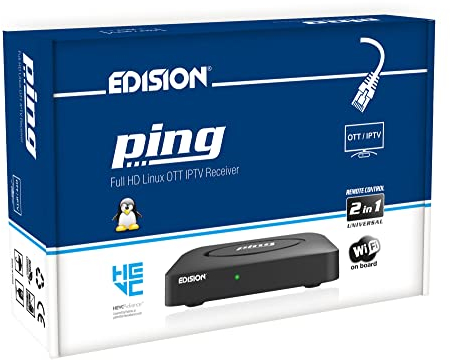 EDISION PING - OTT IPTV LINUX RICEVITORE H265/HEVC nero, Stalker, Xtream, WebTV, Media Player, Wi-Fi on Board, USB, HDMI, LAN, Telecomando 2in1.