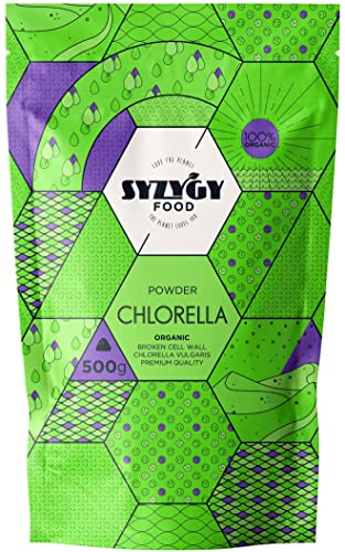 SYZYGY FOOD - Chlorella Pulver Bio - 500g - Maximale Reinheit Chlorella Bio - Gebrochene Zellwand - Detox - Natürliche Körperentgiftung - Vegan Protein - Chlorophyll - Hergestellt in EU
