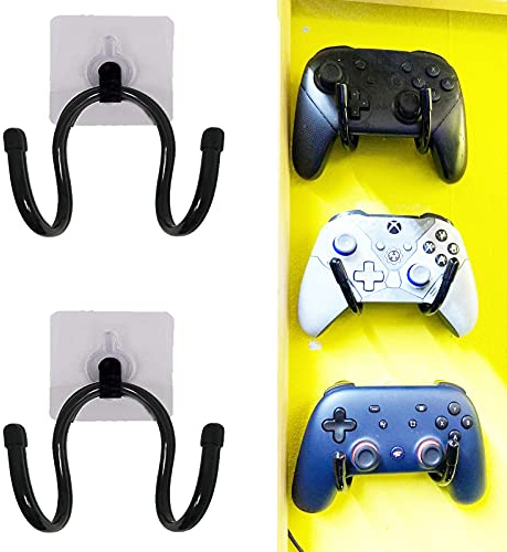 Universal Adhesive Game Controller Organizer Wall Mount and Clip for Xbox One PS4 Switch Pro - Headphone Holder - Easy to Install - 2 Pack