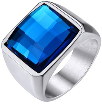 GoldChic Schwarzer/Blauer Stein Ring Herren Damen Siegelring mit Gravur Geburtsstein Edelstahlring Bandring Solitärring Schmuck Größe 54mm bis 72mm wählbar