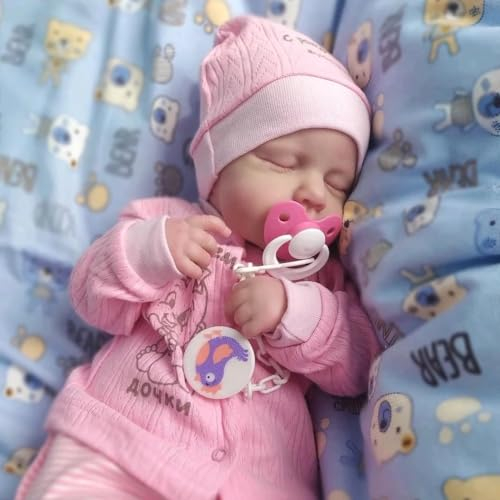 JIZHI Reborn Dolls - 17 inch Soft Body Lifelike-Newborn Baby Dolls Sleeping Girl Dolls with Clothes and Toy Accessories Gift for Kids Age 3+, Pink-hat