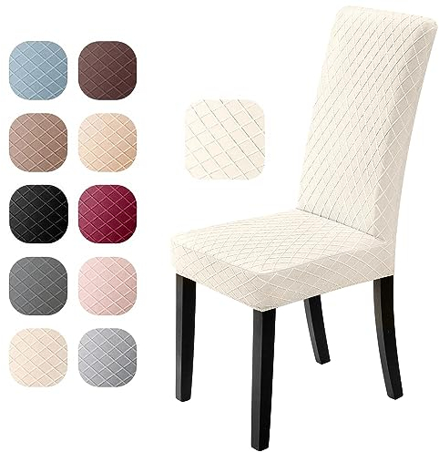 Eozakavod Fundas para sillas 4 Piezas Jacquard Fundas sillas Comedor Fundas elásticas Extraíbles y Lavables Comedor Cubierta de Asiento Duradera Modern Boda Decor Restaurante (Cream, 4 Piezas)