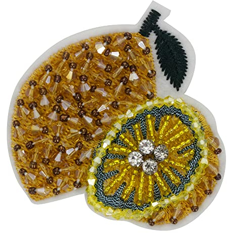 Lot de 2 patchs en perles de citron brodés à coudre pour broches et bijoux (citron)