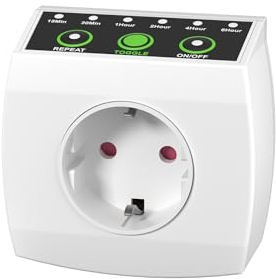 HBN Enchufe con temporizador de cuenta atrás, temporizador con 6 niveles (15 min a 6 h), enchufe de bajo consumo con función de repetición y seguridad para niños, 16 A/3.680 W