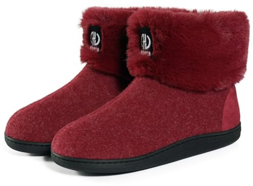 GURGER Botas Casa Mujer Hombre Estar Invierno Zapatillas de Casa Altas Botas Pantuflas de Casa Botines Forro de Cálido Peluche Rojo 40 41