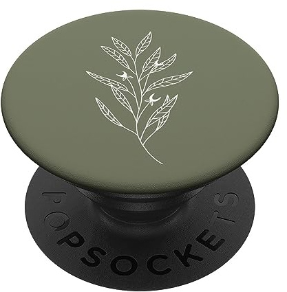 Vine Mercantile Delicate Boho Botanical Leaves Motif Olive Green PopSockets Adhesive PopGrip for Phones with Smooth, Hard, Plastic Cases