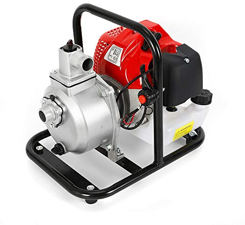 1,7PS Benzin Wasserpumpe, Gartenpumpe mit 8000/ H Fördermenge und 30m Förderhöhe, 1Anschluss, 2-Takt-Motor, 43CC Benzin Pumpe, Brunnen Teich Pumpe, Seilzugstart