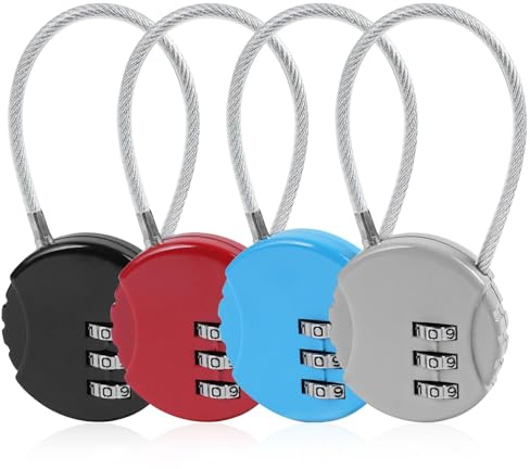 Flintronic 4PC Cadenas Code, Petits Cadenas Cable, Cadenas à Combinaison à 3 Chiffres Réinitialisables, Cadenas Valise Avion pour Sac de Voyage Bagage Casier (4 Couleur)