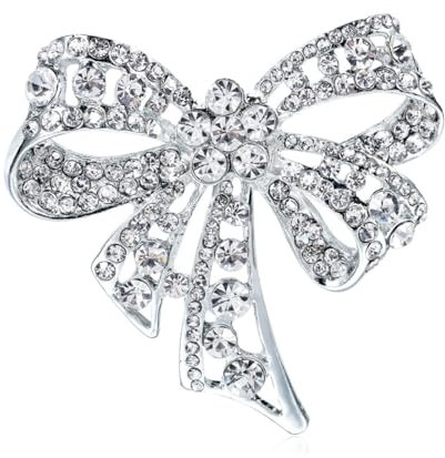 Damen Brosche, Strass-Bogen-Brosche, Strass Brosche, Vintage Bowknot Brosche, Silber Kristall Schleife Brosche Pin, für Partys, Bankette, Geschenk Frauen