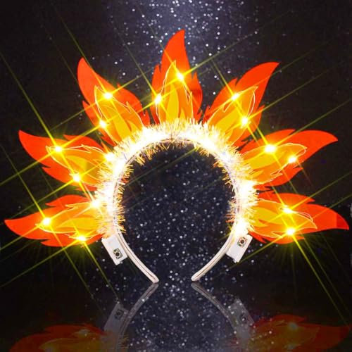 Evlry LED Flammen Krone Haarreif Leuchtend Feuer Stirnband Halloween Party Haarschmuck für Damen