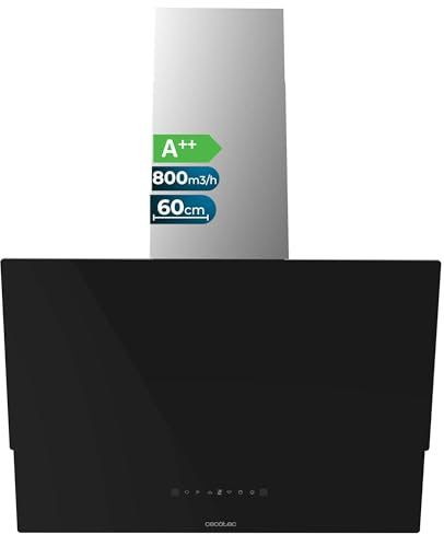 Cecotec Hotte Aspirante 60 cm Bolero Flux DT 608001 Glass Black A++. Hottes avec puissance d'aspiration de 800m³/h, moteur de 210W, contrôle tactile, 3 niveaux et éclairage LED.