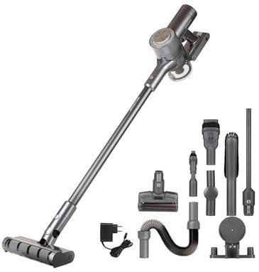 Genius Invictus QV7 Pro Aspirateur sans fil sans sac avec filtre HEPA, écran LED, autonomie 60 min, support mural, 3 modes, brosse combinée pour sols durs, tapis, poils d'animaux