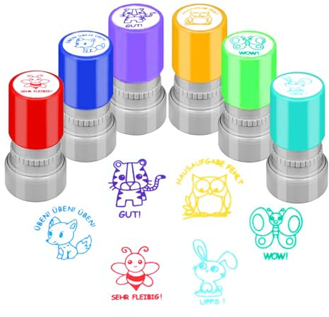 Selbstfärbender Lehrer Stempel Set, 6Pcs Stempel für Kinder, Belohnungsstempel Lehrer, Schüler Hausaufgaben Stamper, für Kinder, Bildung, Lehrer, Überprüfung-Design1