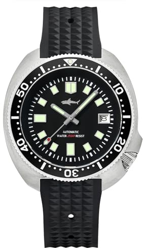 TACTICAL FROG Heimdallr 44mm Edelstahl Herren Automatik Uhr, Saphirglas NH35A Bewegung 200 Meter Taucheruhr, Schwarzes Zifferblatt, Kautschukband