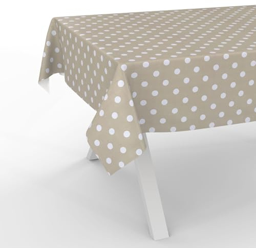 ANRO Vaxduk bordsduk tvättbar trädgårdsbordsduk vattenavvisande 100 x 140 cm skärkant prickar beige