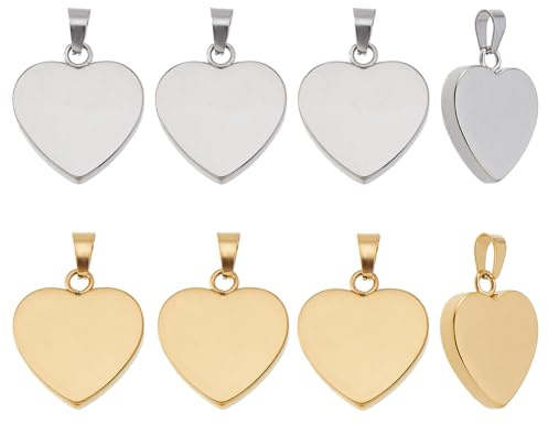 DICOSMETIC 8 Stück 2 Farben Edelstahl Herz Charme 4mm Dick Stempeln Leerzeichen Stempel Leerzeichen Charme Großer Herzanhänger Charme Mit Karabinerverschluss Für Schmuckherstellung